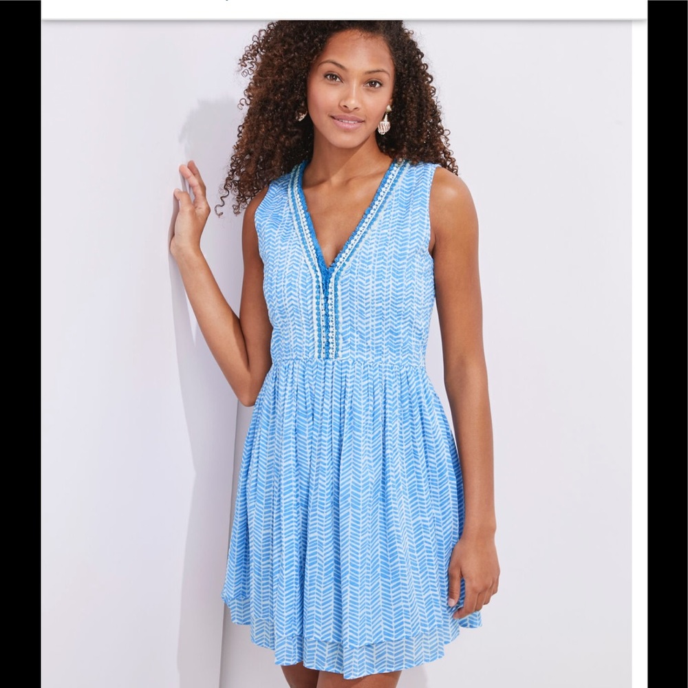 Chevron Fringe Pintuck Dress